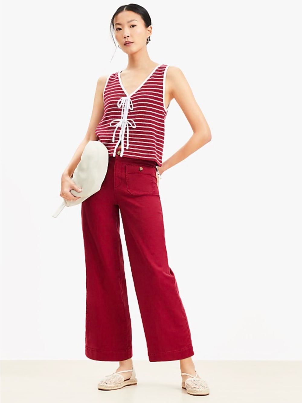 LOFT Burgundy Palmer Wide Leg Pants in Twill